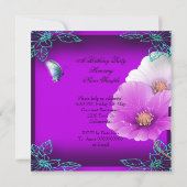 Invitation Fête d'anniversaire Papillon Rose sarcelle Violet  (Dos)
