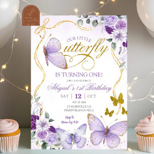 Invitation Fête d'anniversaire Papillon Violet Coquette