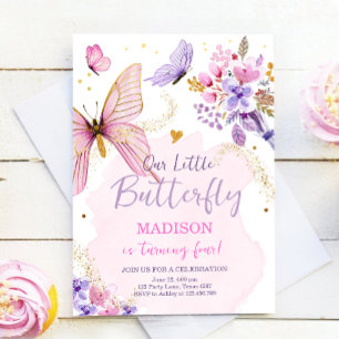 Invitation Fête d'anniversaire papillon violet Floral rose fi