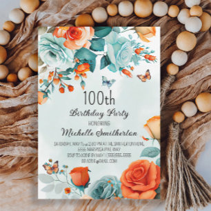 Invitation Fête d'anniversaire Papillons Floral Orange Bleu