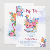 Invitation Fête d'anniversaire par thé tasse remplie de fleur (Devant / Derrière)