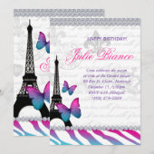 Invitation Fête d'anniversaire Paris Card Les Papillons de la (Devant / Derrière)