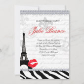 Invitation Fête d'anniversaire Paris Card Tour Eiffel Zebra R (Devant)