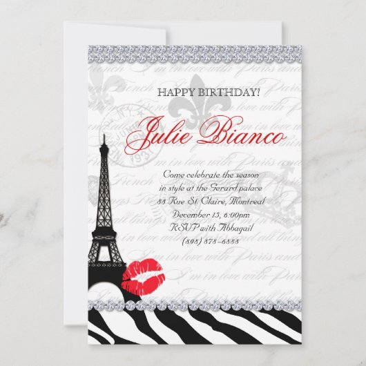 Invitation Fête d'anniversaire Paris Card Tour Eiffel Zebra R (Devant)