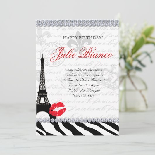 Invitation Fête d'anniversaire Paris Card Tour Eiffel Zebra R (Debout devant)