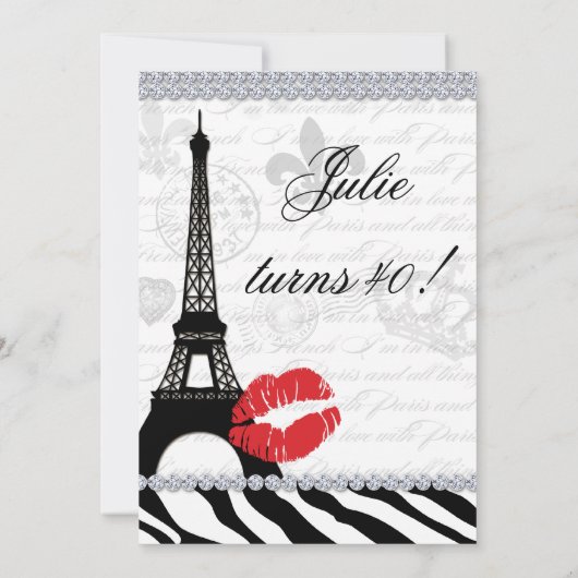 Invitation Fête d'anniversaire Paris Card Tour Eiffel Zebra R (Dos)