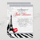 Invitation Fête d'anniversaire Paris Card Tour Eiffel Zebra R (Devant / Derrière)