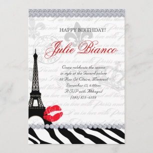 Invitation Fête d'anniversaire Paris Card Tour Eiffel Zebra R
