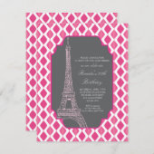 Invitation Fête d'anniversaire Paris Modern Pink (Devant / Derrière)