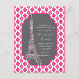 Invitation Fête d'anniversaire Paris Modern Pink