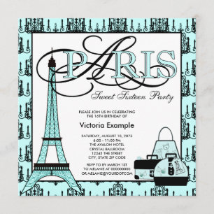 Invitation Fête d'anniversaire Paris Sweet 16 Bleu sarcelle N