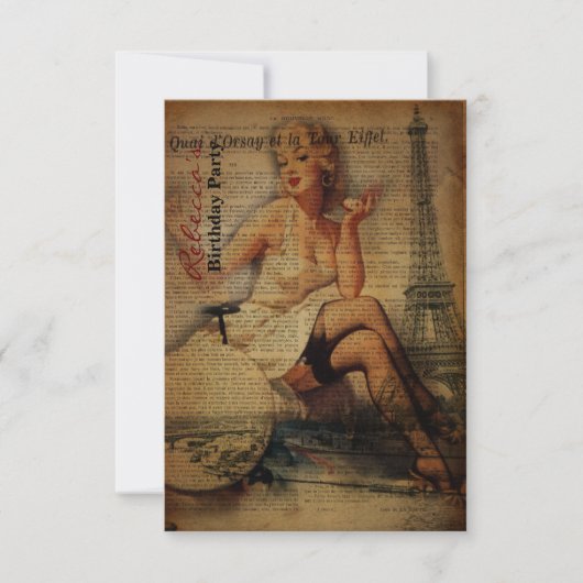 Invitation fête d'anniversaire parisienne girly de Tour (Devant)