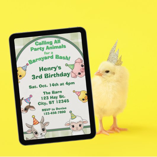 Invitation Fête d'anniversaire Party Animal Barnyard Bash