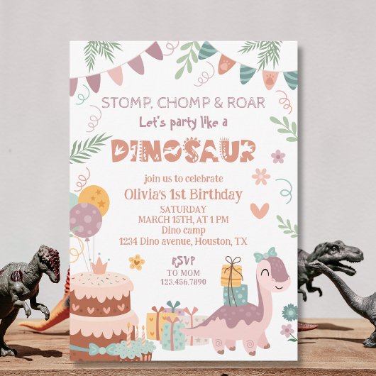 Invitation Fête d'anniversaire Pastel Dino
