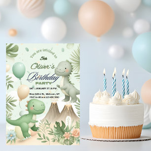 Invitation Fête d'anniversaire Pastel Dinosaure Aquarelle