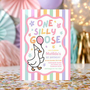 Invitation Fête d'anniversaire pastel d'une fille d'oie idiot