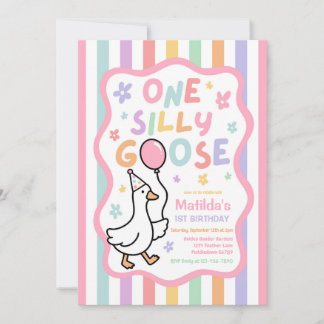 Invitation Fête d'anniversaire pastel d'une fille d'oie idiot