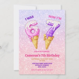 Invitation Fête d'anniversaire pastel pailleté glace 6-7 ans