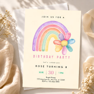 Invitation Fête d'anniversaire Pastel Rainbow 8 ans