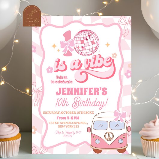 Invitation Fête d'anniversaire Pastel Retro 10 ans