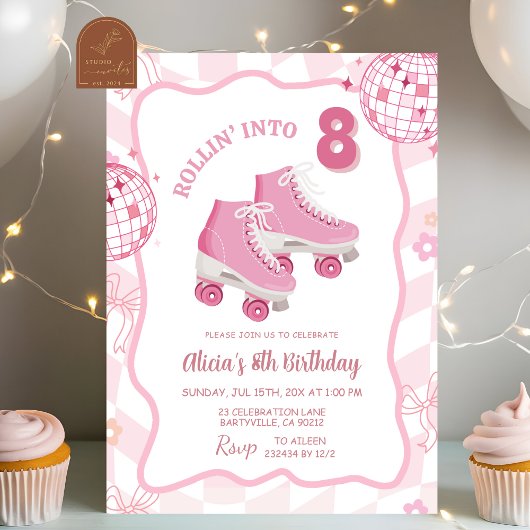 Invitation Fête d'anniversaire Pastel Retro Let's Skate