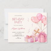 Invitation Fête d'anniversaire pastel rose (Devant)