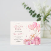 Invitation Fête d'anniversaire pastel rose (Debout devant)