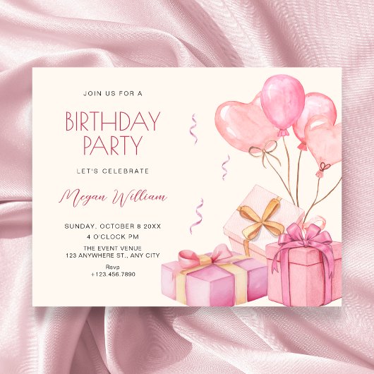 Invitation Fête d'anniversaire pastel rose