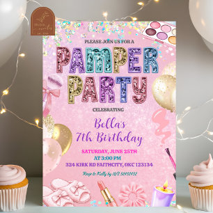 Invitation Fête d'anniversaire pastel rose paillettes sequins