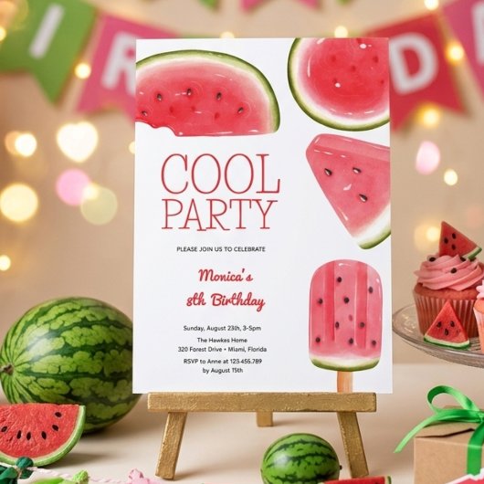 Invitation Fête d'anniversaire pastèque cool