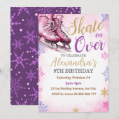 Invitation Fête d'anniversaire Patin à glace Rose Soirée d'hi (Devant / Derrière)