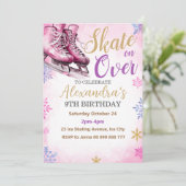 Invitation Fête d'anniversaire Patin à glace Soirée Rose Fête (Debout devant)