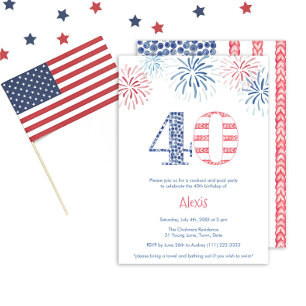 Invitation Fête d'anniversaire patriotique rouge blanc bleu 4