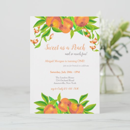 Invitation Fête d'anniversaire Peach (Debout devant)