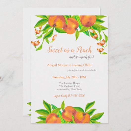 Invitation Fête d'anniversaire Peach (Devant / Derrière)