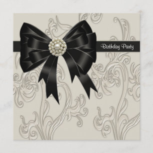 Invitation Fête d'anniversaire Pearl Black and Cream Swirl