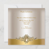 Invitation Fête d'anniversaire Perle Crème Damas Or (Dos)