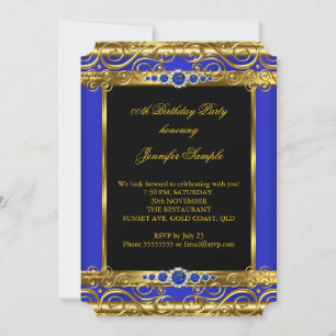 Invitation Fête d'anniversaire perle damassée or bleu royal é