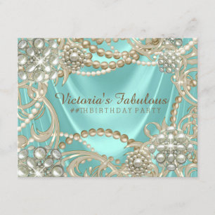 Invitation Fête d'anniversaire perle de bleu sarcelle