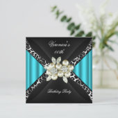 Invitation Fête d'anniversaire Perle de diamant Léopard Bleu (Debout devant)