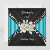 Invitation Fête d'anniversaire Perle de diamant Léopard Bleu (Devant)