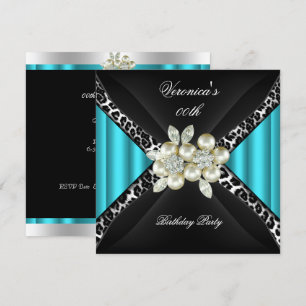 Invitation Fête d'anniversaire Perle de diamant Léopard Bleu