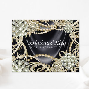 Invitation Fête d'anniversaire perle d'ivoire noir glamour