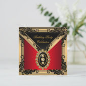Invitation Fête d'anniversaire perle noire rouge or (Debout devant)