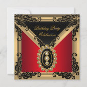 Invitation Fête d'anniversaire perle noire rouge or (Devant)