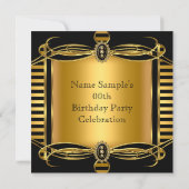 Invitation Fête d'anniversaire Perle Rayure Noire Décor Or (Dos)