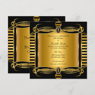 Invitation Fête d'anniversaire Perle Rayure Noire Décor Or