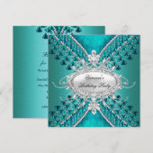 Invitation Fête d'anniversaire Perles de diamant bleu sarcell (Devant / Derrière)