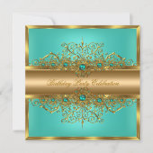 Invitation Fête d'anniversaire Perles de Jade sarcelle Or élé (Devant)