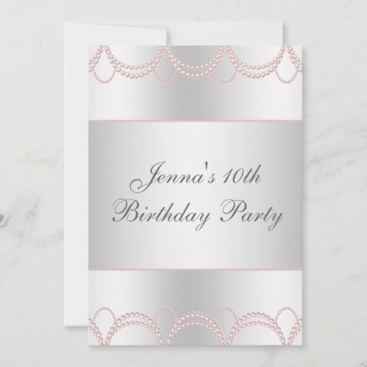 Invitation Fête d'anniversaire Perles Roses (Devant)